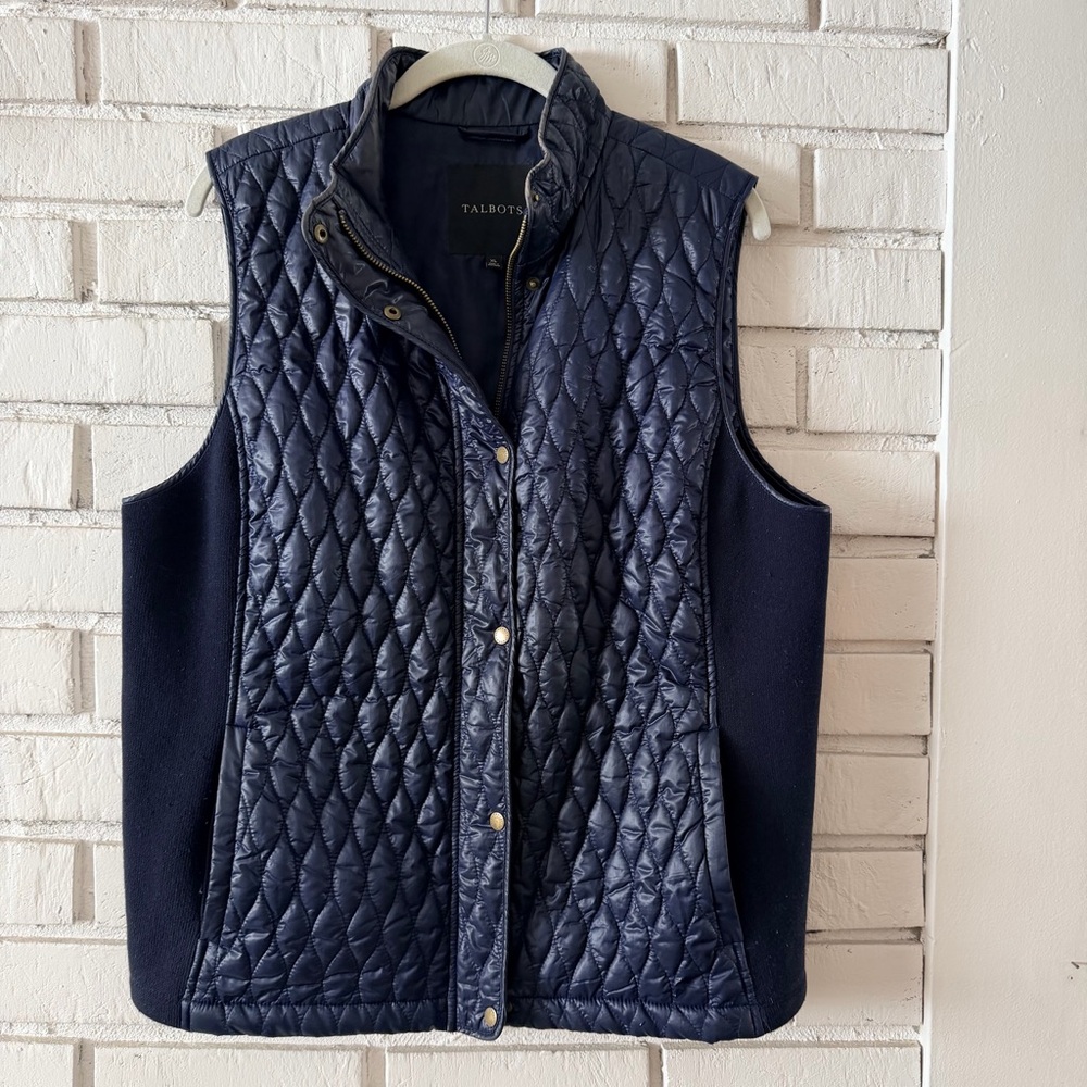Talbots Diamond Quilted Vest Navy Blue - Picture 2 of 7